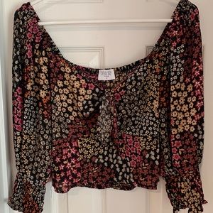 Cropped tie front blouse